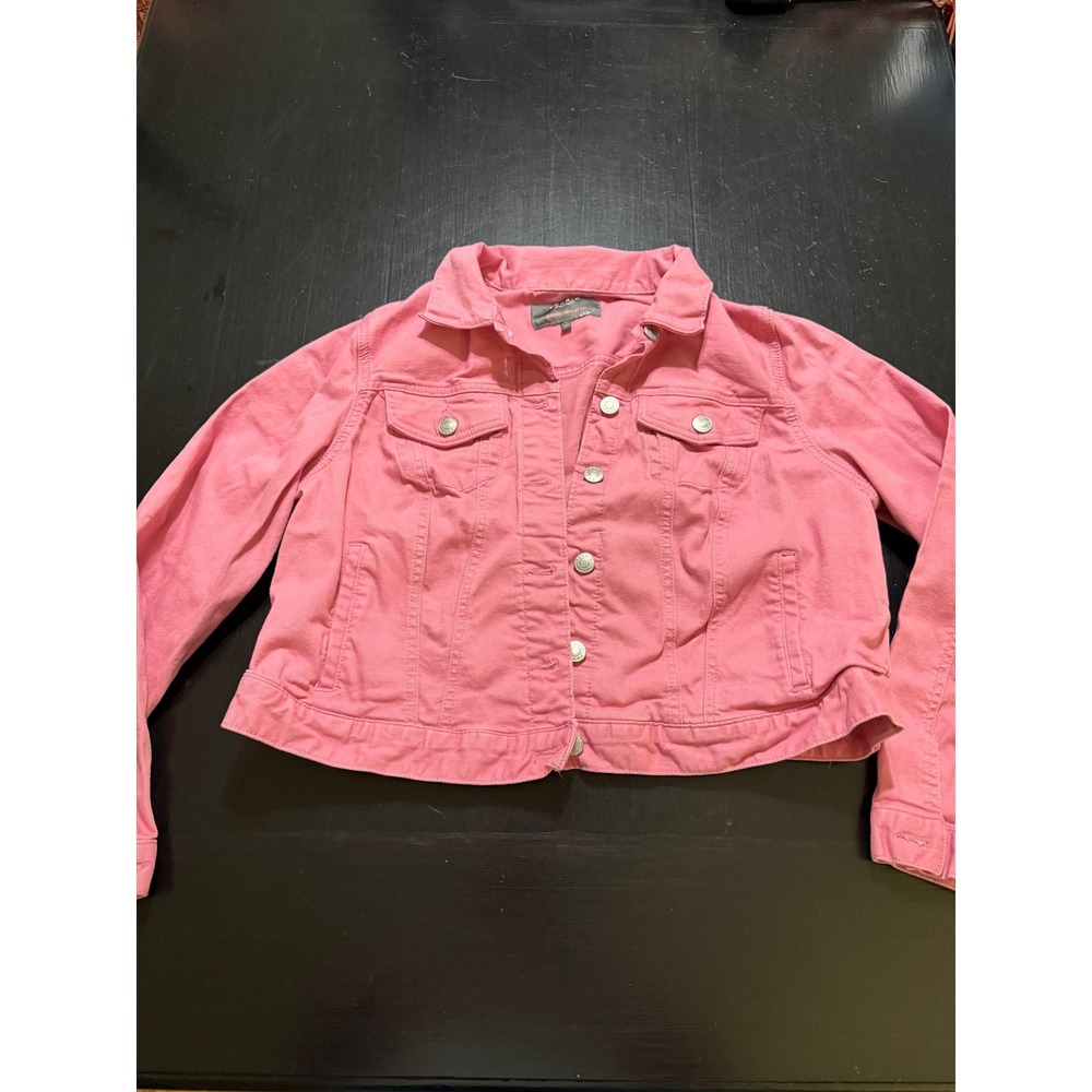 Torrid Womens Pink Denim Trucker Jacket Plus Size 1 Stretch Button Front Cropped